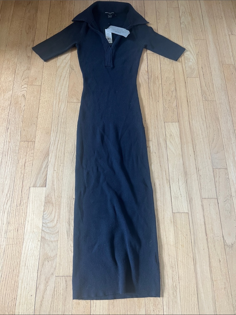 French Connection Navy Ribbed Maxi Dress with Polo Collar
